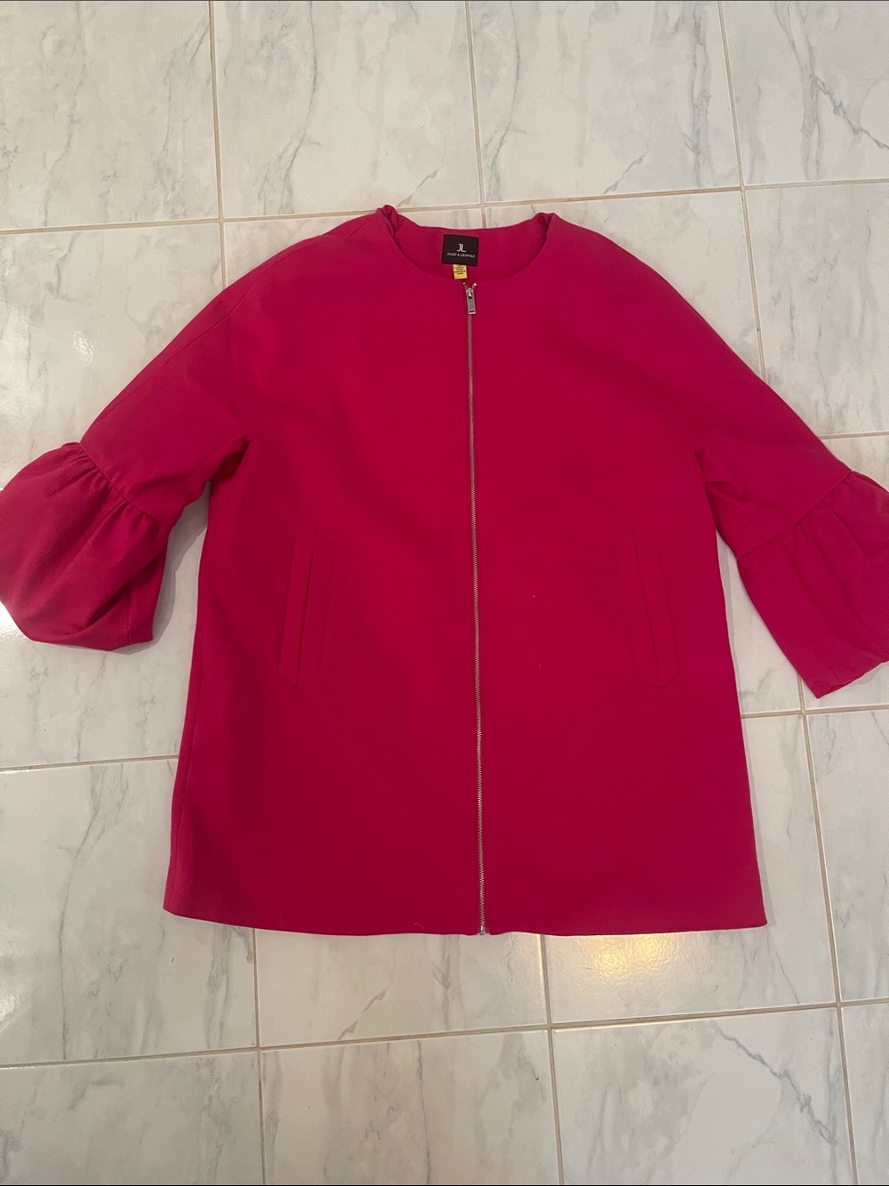 Jules & Leopold Fuchsia Zip-Front Trench Coat with Ruffled Sleeves. EUC!